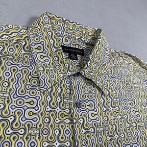 Jhane Barnes Mens XL Silk Blend Geometric Psychedelic Short Sleeve Button Shirt
